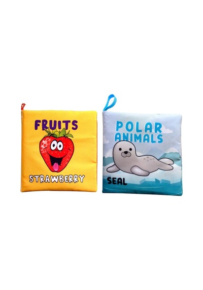 2 Kitap İngilizce Meyveler Ve Kutup Hayvanları Kumaş Sessiz Kitap E126 E125 - Bez Kitap , Eğitici Oyuncak