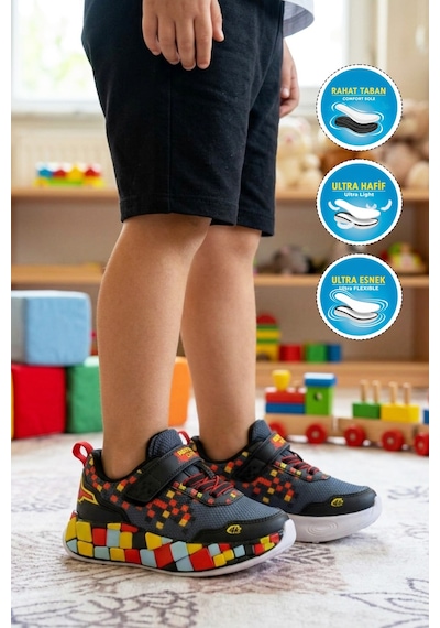 Ruffon 1030 P Siyah-kırmızı-sarı Erkek Çocuk Spor Ayakkabı