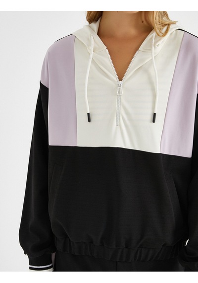 Koton Kapüşonlu Renk Bloklu Sweatshirt Siyah 1kak13422ek