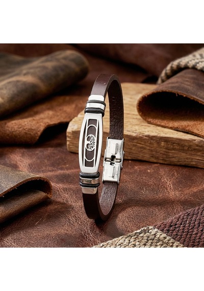 Premium Hayat Ağacı Motifli Kordonlu Erkek Deri Ve Çelik Bileklik 31834b23dd2 - 23 Cm Siyah - Gümüş