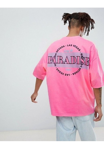 Flood Of Style Erkek Pembe Paradise Sırt Baskılı Oversize Tshirt