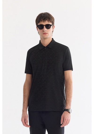 Avva Erkek Siyah Kıvrılmaz Polo Yaka Fermuarlı Regular Fit T-shirt A61y1046