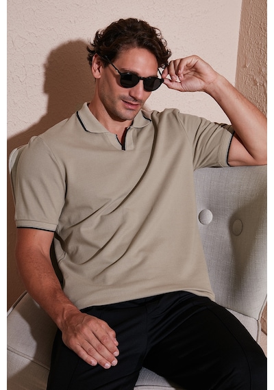 Buratti Pamuklu Regular Fit Şerit Detaylı Erkek Polo Yaka T Shirt 5902964 Vizon