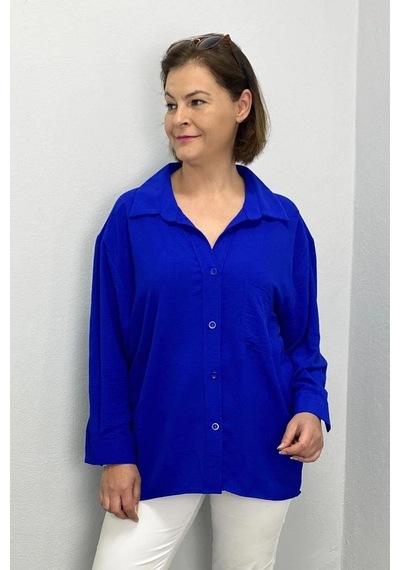Mia Butik Kadın Parlamet Mavi Ayrobin Gömlek Parlamet Mavi