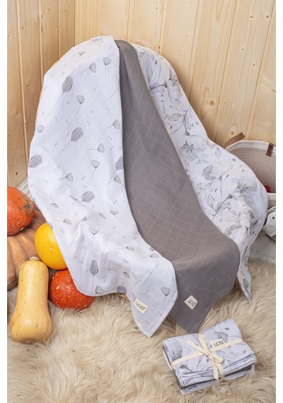 Luckka Dijital Baskılı 3'lü Müslin Örtü Seti - 75x75 Cm - Zt5000 Gri Gri