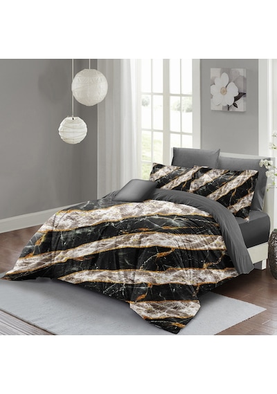 Monohome Nevresim Takımı Çift Kişilik 3D Pamuk Saten Zebra Marble Zebra