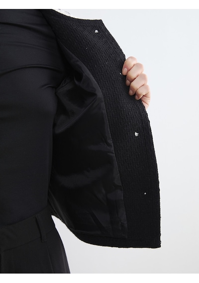 Lcw Modest Ekru Bisiklet Yaka Ekose Kadın Tüvit Ceket
