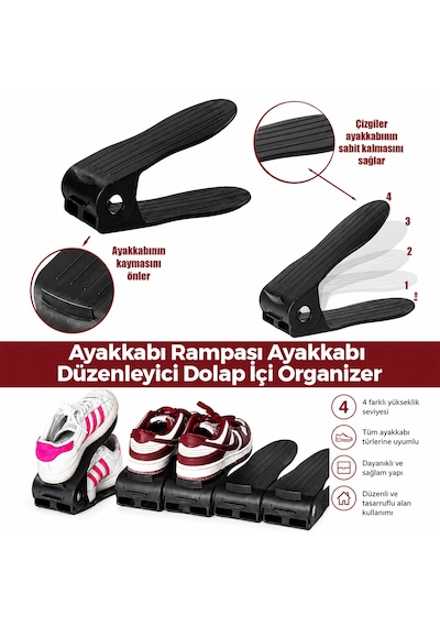 Lunaev 6 Adet Siyah Plastik Ayakkabı Rampası 12x25 Cm 100