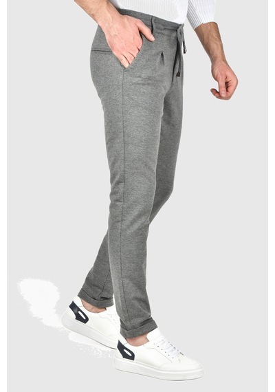 Deepsea Erkek Gri Beli Lastikli Slim Fit Likralı Duble Paça Penye Spor Pantolon 2502385 Gri