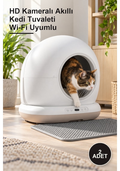 2 Adet Hd Kameralı Akıllı Kedi Tuvaleti Wi-fi Uyumlu