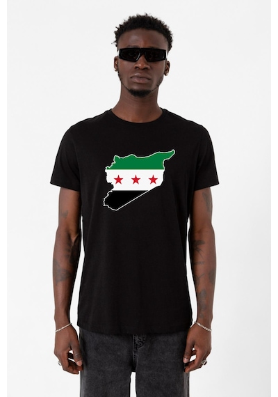 Suriye Yeni Bayrak Siyah Erkek Tshirt Çok Renkli