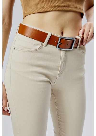 %100 Hakiki Deri Şık Kadın Kemeri 4 Cm Taba