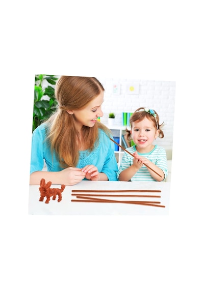 Kahverengi 50 Adet Şönil, Tüylü Tel, Eğitici Şönil Seti, 30 Cm, Peluş Tel