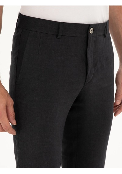 Cacharel Siyah Slim Fit %100 Keten Pantolon