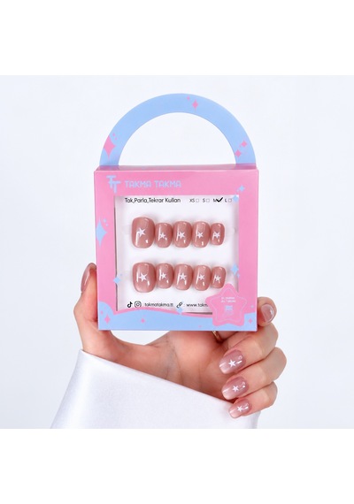 Pembe Nail Art Kısa Yuvarlark 10'lu Tekrar Kullanılabilir El Yapımı Protez Takma Tırnak Ekyl-3522 M