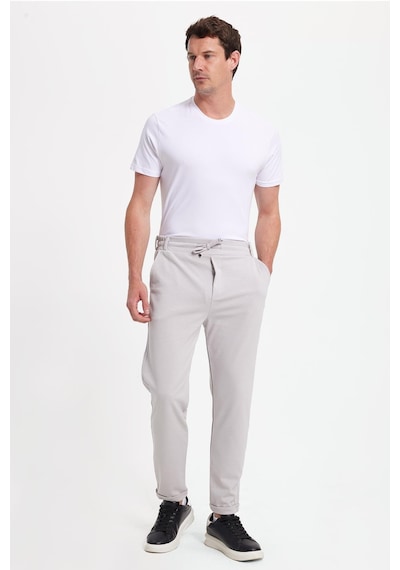 Tudors Erkek Slim Fit Pamuklu Beli Bağlamalı Yan Cepli Katlamalı Paça Jogger Gri Pantolon-42321 gri