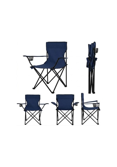 2 Sandalyeli Katlanır Kamp Masa Sandalye Seti 60x45 Cm 3 Parça Lacivert - Beyaz