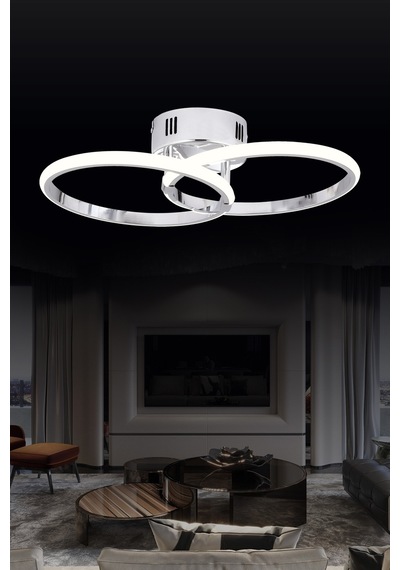 Pl 02 2 Model Krom 3 Renkli Salon Ve Oturma Odası İçin İdeal Alüminyum Avize, 45x10 Krom