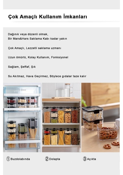 8'li Sızdırmaz-çift Kilit Klipsli-vakum Kapaklı Erzak-baharat Saklama Kabı 4 Orta Boy+4 Küçük Boy Şeffaf