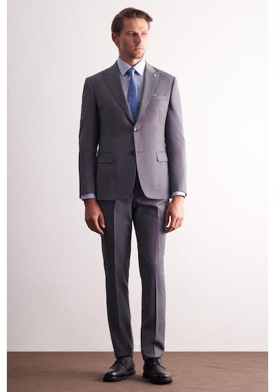 İmza Füme Kırlangıç Yaka Kendinden Desenli Esnek Bel Slim Fit 6 Drop Takım Elbise 1001255168 Füme