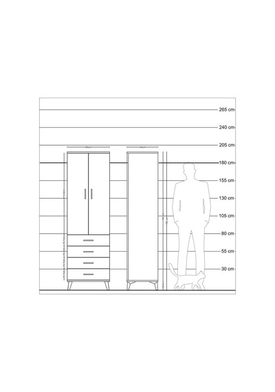 Hyperion Dolap Tek Raflı 4 Çekmeceli Tek Askılı 60x44x195 Ant... Antrasit