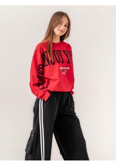 Kız Çocuk Enjoy Baskılı 2 İplik Sweatshirt-15351 Kırmızı