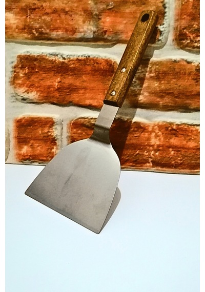 Ahşap Saplı Çelik Eğri Spatula -büyük Boy - 1 Adet Gümüş