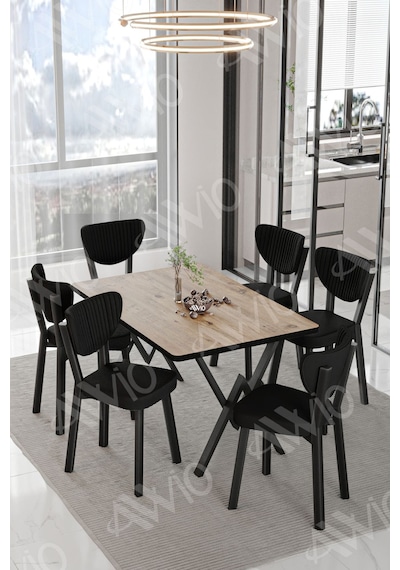 Avvio Mida Elma Sandalye 80x140 Yemek Masası Mutfak Masası 6 Kişilik Masa Sandalye Takım Akça
