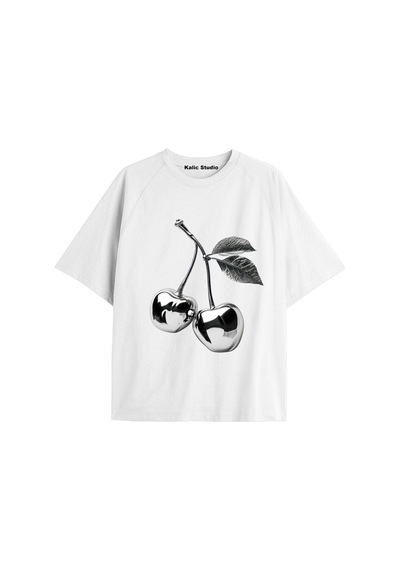 Kalic Studio Y2k Vintage Cherry Baskılı Siyah T-shirt Kod 71 Beyaz-71
