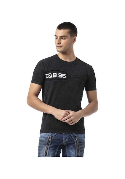Cipo & Baxx Erkek Regular Fit Siyah Bisiklet Yaka Kısa Kollu Yazı Detaylı Tişört Ct805