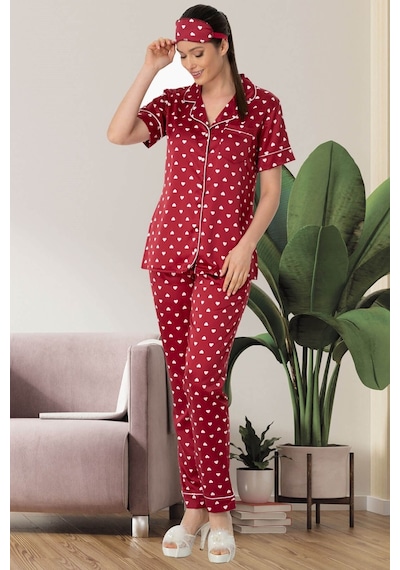Mecit Pijama Lohusasepeti 5476 Kalpli Saten Önden Düğmeli Lohusa Pijama Takımı 001