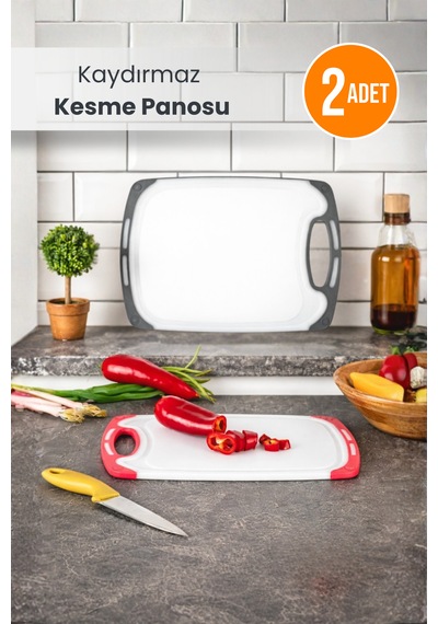 2 Boy Kaydırmaz Tabanlı Kesme Tahtası Beyaz