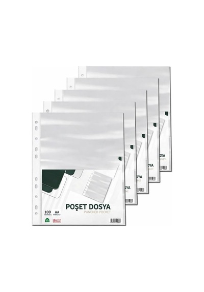 Şeffaf Poşet Dosya 100'lü - 5 Paket - Delikli, Klasör Uyumlu A4 Diğer