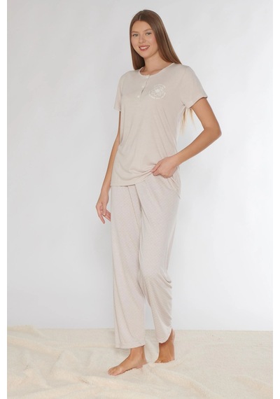 Alperi Kısa Kol Pijama Takımı Viskon 780-54 Taş