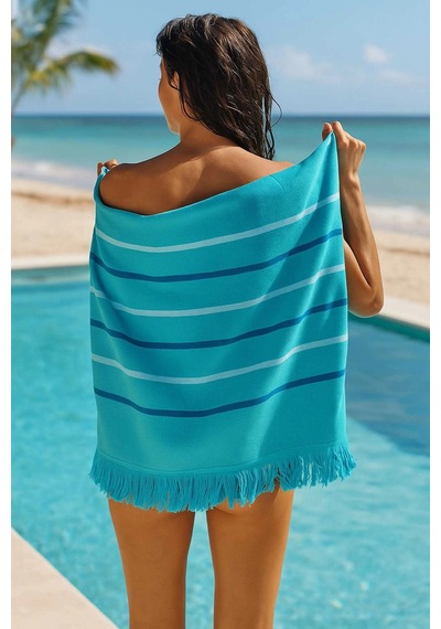 Peştemal Plaj Havlusu %100 Pamuklu 70x150 Cm Turkuaz Waves Çok Renkli