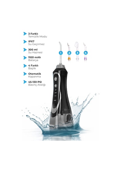 Aquadent Pro Şarjlı Ağız Duşu 4 Başlıklı Diş Arası Temizleme Cihazı