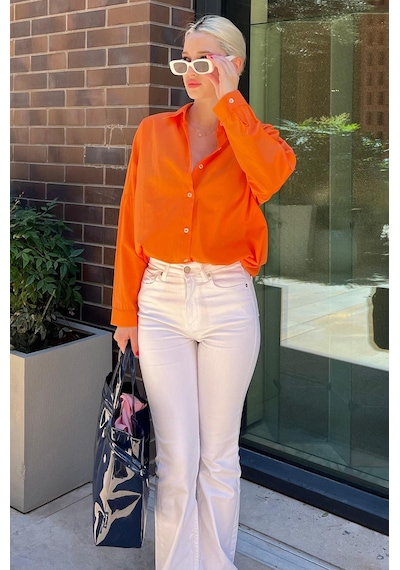 Madmext Mad Girls Turuncu Oversize Gömlek Mg1369-turuncu Turuncu