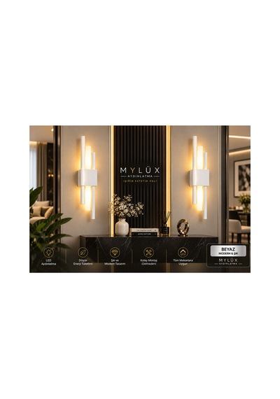 Mylüx Beyaz Kirpi Duvar Apliği 50 Cm Pilli Modern Dekoratif Kablosuz Aydınlatma Beyaz Beyaz
