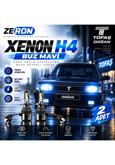 Tofaş Doğan Xenon H4 Buz Mavi Led Far Ampulü 12v - 2 Adet Yüksek Aydınlatma Kolay Montaj