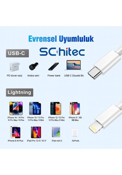 6a 100w Type-c To Lightning Hızlı Data Ve Şarj Kablosu 3 Metre Beyaz Sx31 Diğer