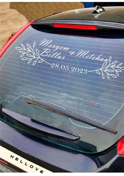 Gelin Arabası Sticker Süs Dekoratif İsim Ve Tarih Yazılı Özel Etiket 001