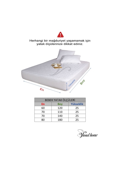 Vionel Home Pamuk Kapitone Full Kenar Fitted Sıvı Geçirmez Bebek Ve Çocuk Yatak Koruyucu Alez Beyaz