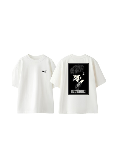 Thewert Peaky Blınders Smoke Tasarım Sırt Baskılı Pamuk Beyaz Oversize T-shirt