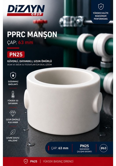 Dizayn Pprc Manşon 63 Mm 6 Adet Pn25 Temiz Su Tesisat Ek Parçası