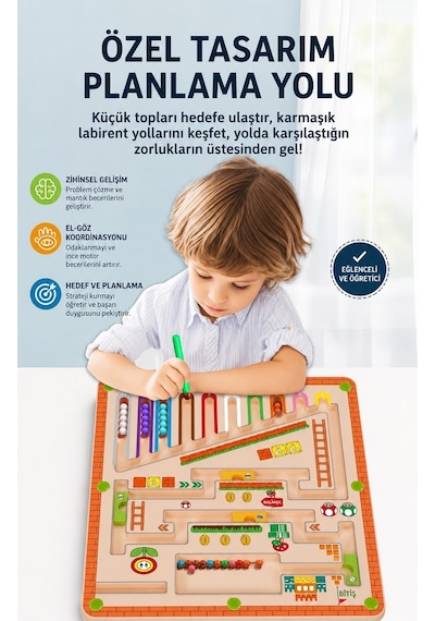 Tineke Manyetik Boncuk Labirenti Eğitici Oyuncak Renk Eşleştirme, Sayma Ve İnce Motor Beceri Oyunu