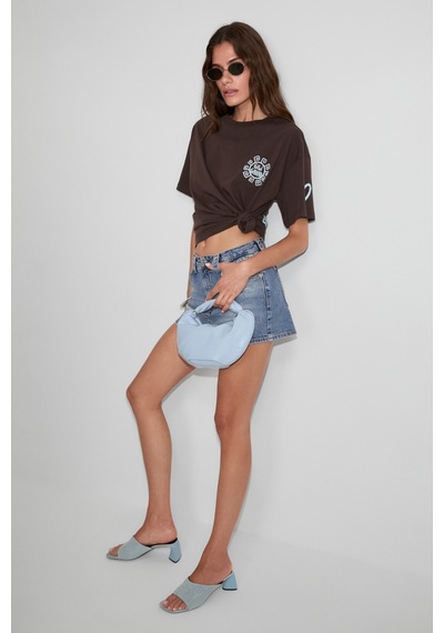 Grımelange Sahara Kadın Yumuşak Ve %100 Organik Pamuklu Baskı Detaylı Kahverengi T-shirt