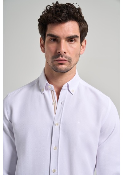 İmza Uzun Kol Desenli Armürlü Düğmeli Yaka Cepsiz Pamuklu Casual Slim Fit Gömlek 1004250206 Beyaz İmza Uzun Kol Desenli Armürlü Düğmeli Yaka Cepsiz Pamuklu Casual Slim Fit Gömlek 1004250206 Beyaz