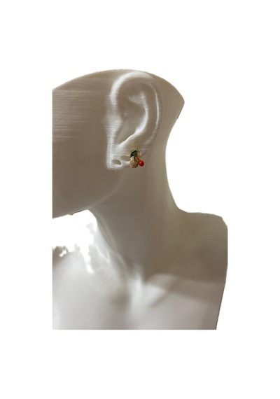 Taşlı Kiraz Tasarım Tragus Helix Pearsing Kıkırdak Küpe Altın