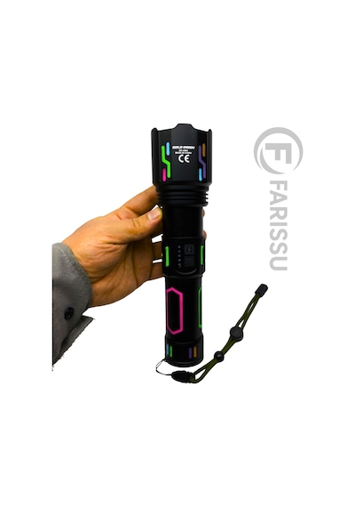 Or-g650 Ultra Güçlü Şarjlı El Feneri 2 Km Menzil, Powerbank Özellikli, Zoomlu Ve Özel Çantalı 200 Watt Siyah