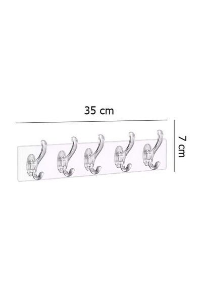 5 Kancalı Şeffaf Tek Parça Kendinden Yapışkanlı Askı 35X7 CM Şeffaf